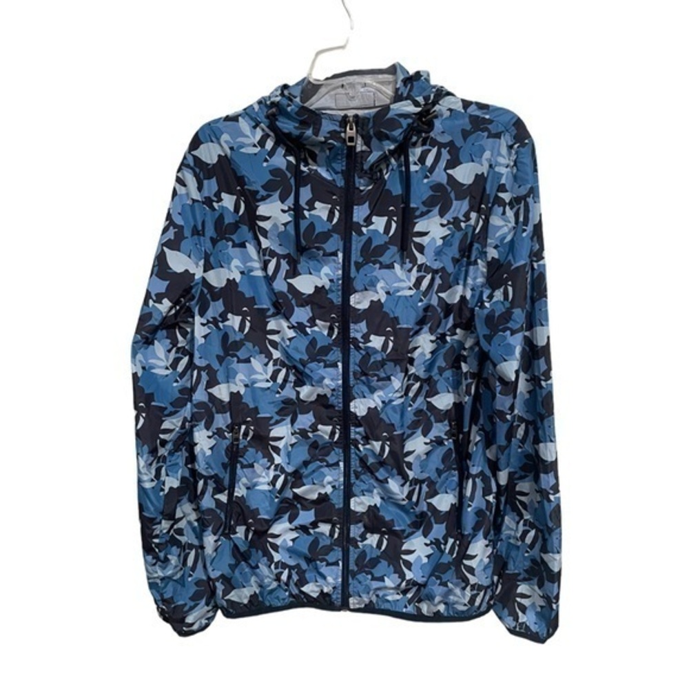 ZARA MAN slim fit blue camouflage zip up windbreaker jacket with hood-medium